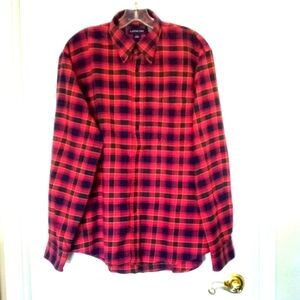New Lands End Shirt Red Black Scotch Plaid Portuguese Flannel Button up Size 16